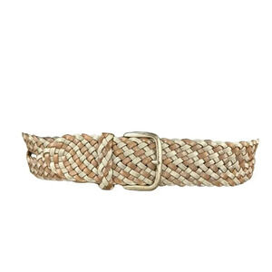 LINEA PELLE gold  silver wide braided handmade statement leather belt size large
